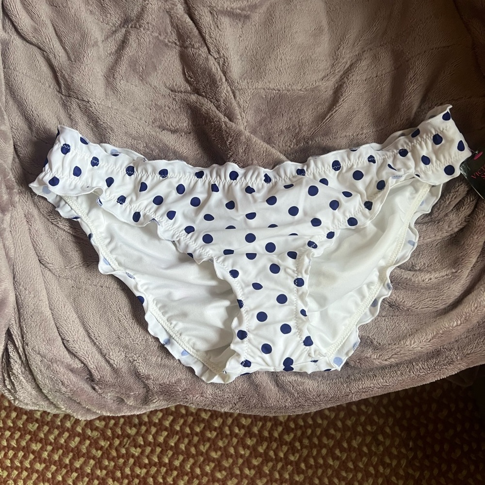NWT Victoria's Secret White and Blue ruched Bikini Bottoms size medium